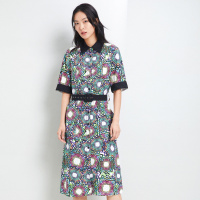 鄂尔多斯ERDOS春夏几何印花女衬衫连衣裙