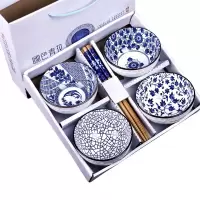 苏宁极物 陶瓷碗筷套装混色4碗4筷 DX0090 餐具套装瓷碗筷礼盒(套)