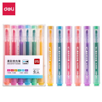 得力(deli)柔彩荧光笔三角笔杆儿童学生画画彩色水彩笔6色标记划重点记号笔银光笔办公文件标识