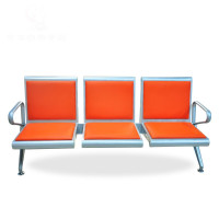 公共排椅 银行连椅候车椅橘色皮垫 三人位(一套装)