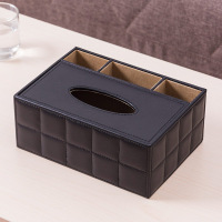 欧润哲 黑色 多格版羊皮纹纸巾盒（HD）