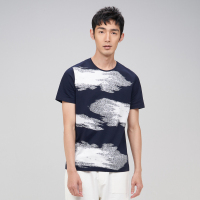 鄂尔多斯ERDOS 抽象图案纯棉男短袖撞色T恤时尚