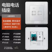 鸿雁 86型开关插座面板 拉丝银 电话电脑 单只装