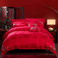 富安娜(FUANNA) 床上用品四件套婚庆结婚刺绣提花床品套件 喜结连理 1米8/2米床(230*229cm)红色