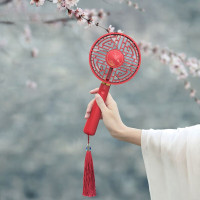 国潮故宫扇电风扇中国风办公室手持充电便携式小风扇文创 中国红
