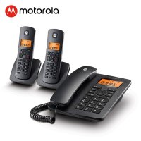 摩托罗拉(Motorola)数字无绳电话机 无线座机子母机一拖二 办公家用 免提 来电显示 低辐射C4202LC（黑色）