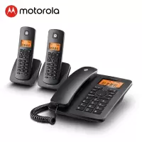 摩托罗拉(Motorola)数字无绳电话机 无线座机子母机一拖二 办公家用 免提 来电显示 低辐射C4202LC（黑色）