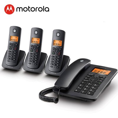 摩托罗拉(Motorola)数字无绳电话机 无线座机子母机一拖三 办公家用 免提 来电显示 低辐射C4203C（黑色）