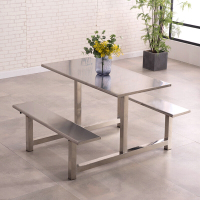 办公家具食堂餐桌椅连体四人位公司员工学校食堂餐桌饭店不锈钢餐桌椅玻璃钢四人位(C款)