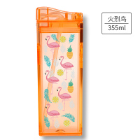 加拿大Drink in the Box儿童成人吸管杯喝水杯便携式果汁杯饮料杯印花系列大号355ml橙色火烈鸟