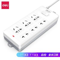 得力(deli)新国标安全插座 插排/插线板/接线板/排插/拖线板 总控开关 儿童保护门 6位3米 18256