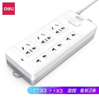 得力(deli) 新国标安全插座/插排/插线板/接线板/排插/拖线板 总控开关 儿童保护门 6位2米 18255