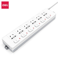 得力(deli) 新国标分控插座/插排/插线板/排插/接线板 儿童保护门 6位独立开关 全长2米 3980(02)