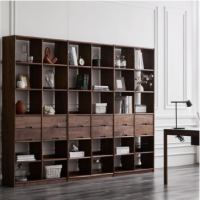 书柜 现代简约实木书架落地黑胡桃木书柜书架落地置物架组合多层书柜