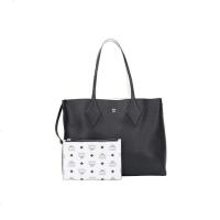 MCM 女士 Tani系列牛皮革黑色天蓝双面手提单肩托特包大容量旅行包购物袋大号礼物送女友礼物