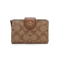 蔻驰 COACH 品 女士新品卡其白色PVC短款钱包钱夹送女友 C0082 IMDJ8礼物