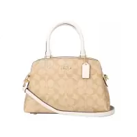 蔻驰(COACH) 品 女士浅卡其色配白色PVC配皮中号单肩手提包礼物送女友 91494 IMDQC经典