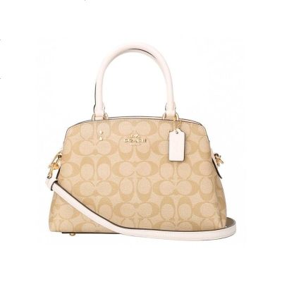 蔻驰(COACH) 品 女士浅卡其色配白色PVC配皮中号单肩手提包礼物送女友 91494 IMDQC经典