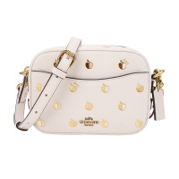 蔻驰COACH奢侈品女士专柜款粉笔白色皮革苹果图案单肩斜挎小方包相机包礼物送女友1013 B4/HA