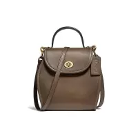 蔻驰 COACH 品 女士专柜款皮革弧线顶部手提单肩斜挎包小号咖绿色 128 B4QS0