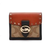 蔻驰 COACH 品 女士新品卡其拼色PVC配皮短款钱包钱夹送女友6791 IMRL7礼物
