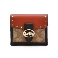 蔻驰 COACH 品 女士新品卡其拼色PVC配皮短款钱包钱夹送女友6791 IMRL7礼物