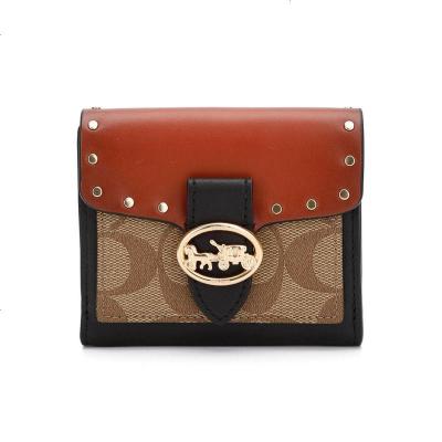蔻驰 COACH 品 女士新品卡其拼色PVC配皮短款钱包钱夹送女友6791 IMRL7礼物