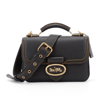 蔻驰 COACH 奢侈品 女士新品专柜款黑色鹅卵石纹皮革手提单肩斜挎包风琴包礼物送女友3625 B4/BK