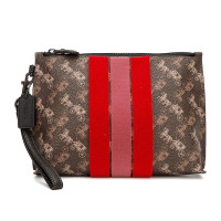 蔻驰包COACH男女同款奢侈品专柜款咖色拼色人造革马车logo款手拿包信封包礼物送人86113 V5AA8