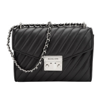 MICHAEL KORS迈克·科尔斯奢侈品MK WHITNEY系列女士黑色皮质链条翻盖中号单肩斜挎包35T0SX0L2