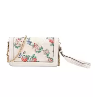 托里·伯奇TORY BURCH 新款品 TB女包象牙白印花羊皮单肩斜挎链条包 71943-965简约