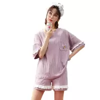 猫人纯棉睡衣女夏短袖短裤宽松清新学生两件套家居服韩版套装可外穿