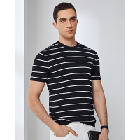 鄂尔多斯 | JEANS新疆棉春夏条纹男士短袖针织衫