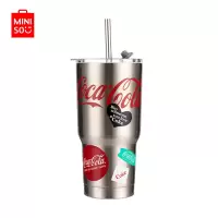 名创优品 (miniso)可口可乐经典不锈钢吸管杯 可保冷水杯 ins风运动水杯子580mL(升级版银色)