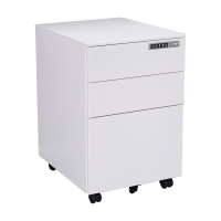 臻远 办公移动柜钢制活动柜带轮移动文件柜办公室矮柜 侧拉白色国保锁