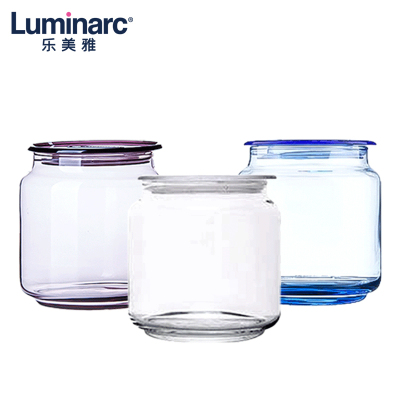 乐美雅玻璃密封罐储物罐小号干果罐子 奶粉罐储藏罐零食玻璃瓶500ML3件套（粉+蓝+透明）