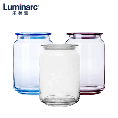 乐美雅玻璃密封罐储物罐中号干果罐子 奶粉罐储藏罐零食玻璃瓶750ML3件套（粉+蓝+透明）