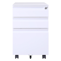 臻远 办公移动柜钢制活动柜带轮移动文件柜办公室矮柜 鹅颈拉手白色钥匙锁