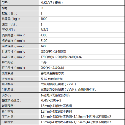 康力电梯KLK1/VF(银燕)/1000/1