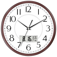 静音石英挂钟 创意钟表挂墙 12.9英寸日历简约时钟石英钟 橡木色