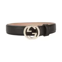 GUCCI 古驰 GUCCI腰带 女士经典双G扣头牛皮皮带腰带黑色 370717 AP00G 1000 90