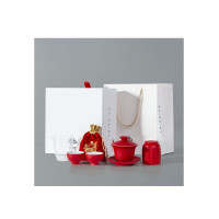 古时候瓷器茶具 福气 红瓷 礼盒+手提袋