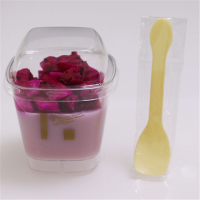 方形慕斯杯创意一次性木糠杯杯子塑料带盖带勺酸奶布丁杯双皮奶杯 金字杯含盖配布丁勺