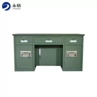 永格1.4米全钢保险桌带保险柜办公电脑桌财务桌收银投币桌老板桌指纹密码桌军绿色