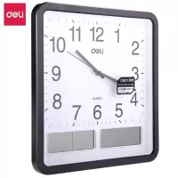 得力 DELI 8823 挂钟带温湿度计显示 380*360*55MM 黑白色