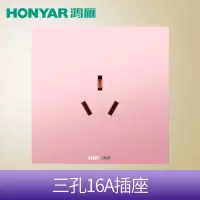 鸿雁 86型天际暗装开关插座面板 果粉金 三孔16A空调插座 3只装