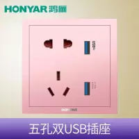鸿雁 86型天际暗装开关插座面板 果粉金 五孔双USB插座 单只装