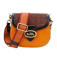 蔻驰 COACH 奢侈品 女士专柜款黄色拼色皮革单肩斜挎包马鞍包礼物送女友送闺蜜88231 B4PN6