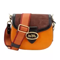 蔻驰 COACH 奢侈品 女士专柜款黄色拼色皮革单肩斜挎包马鞍包礼物送女友送闺蜜88231 B4PN6