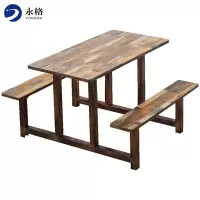 永格快餐桌椅小吃汉堡店面馆餐桌 4人连体快餐桌椅组合简约学校食堂复古连体餐桌